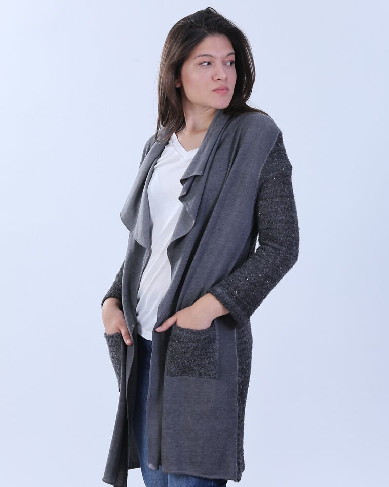 Özel Tasarım Işıltılı Triko Hırka M/L - Gri