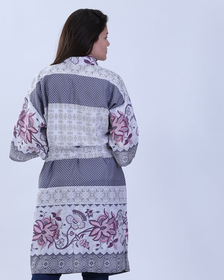 Etnik Desenli Bağlamalı Kimono Kaftan