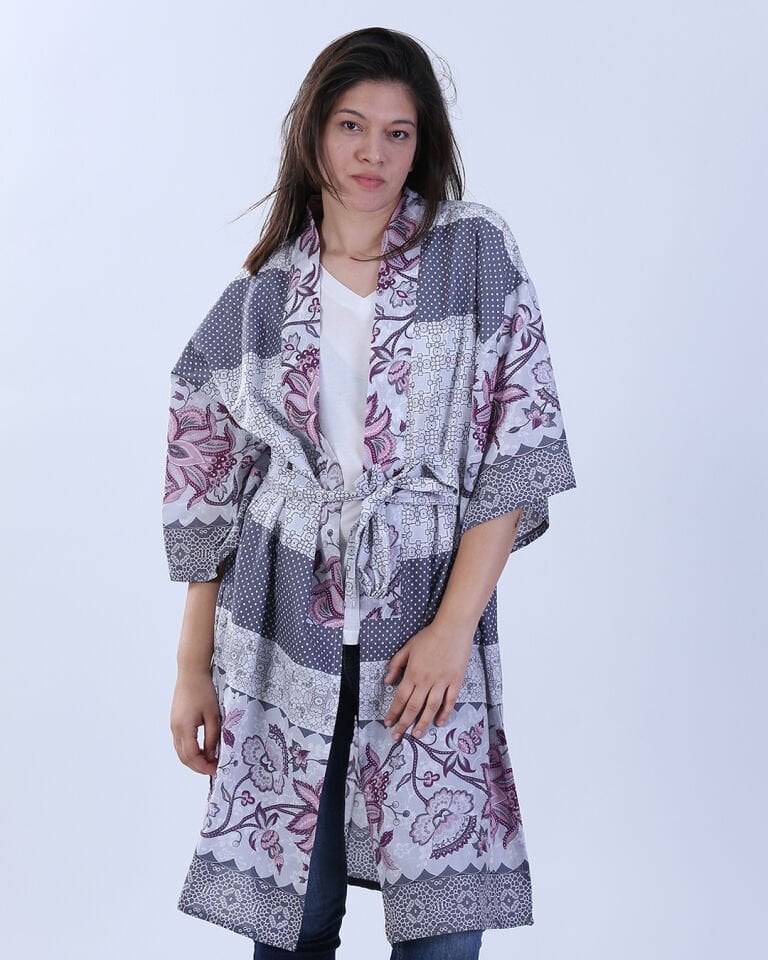 Etnik Desenli Bağlamalı Kimono Kaftan