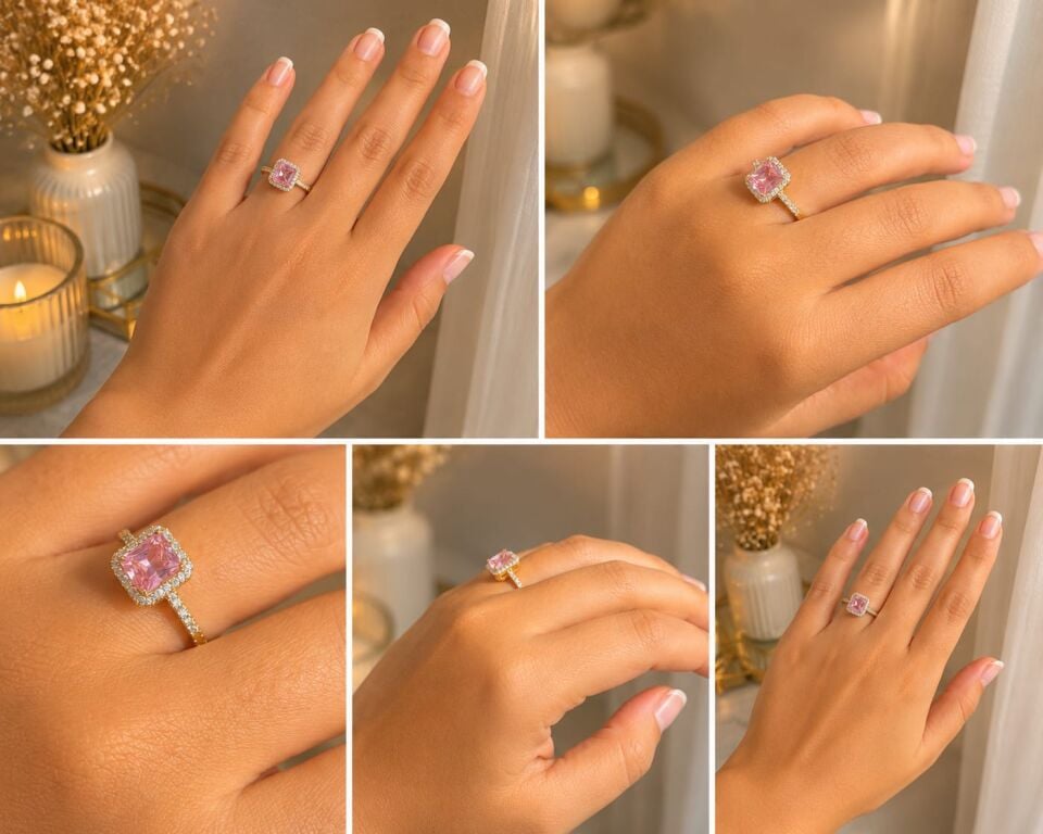 Pembe Baget Taşlı Zirkon Yüzük – 9 Numara