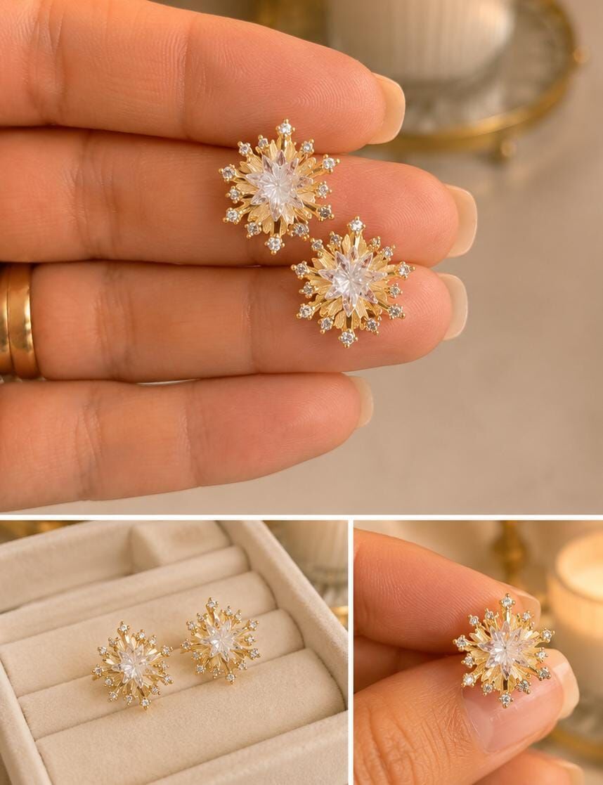 Gold Zirkon Taşlı Işık Yıldızı Küpe