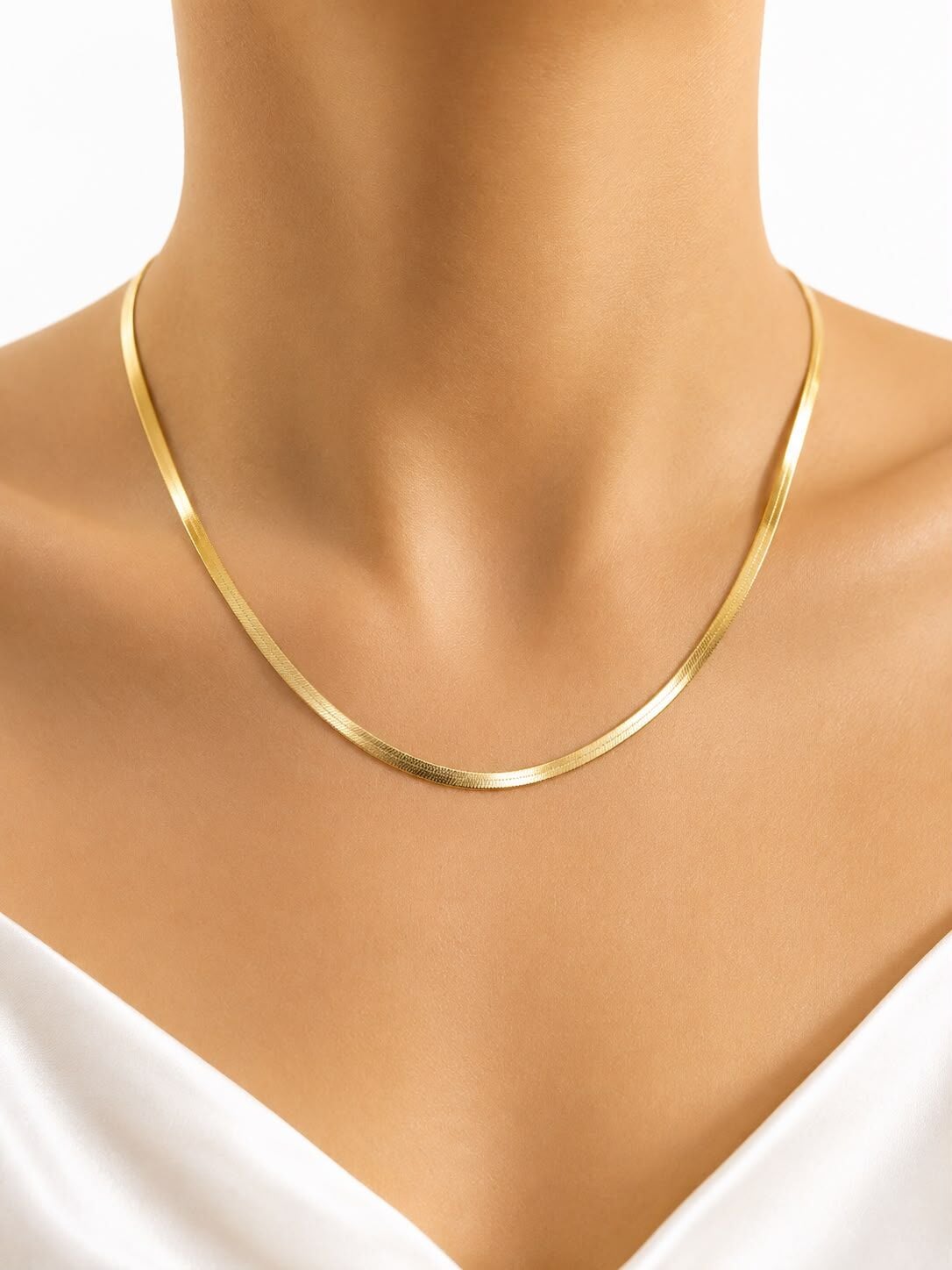 14K Gold Yassı Balıksırtı Zincir Kolye