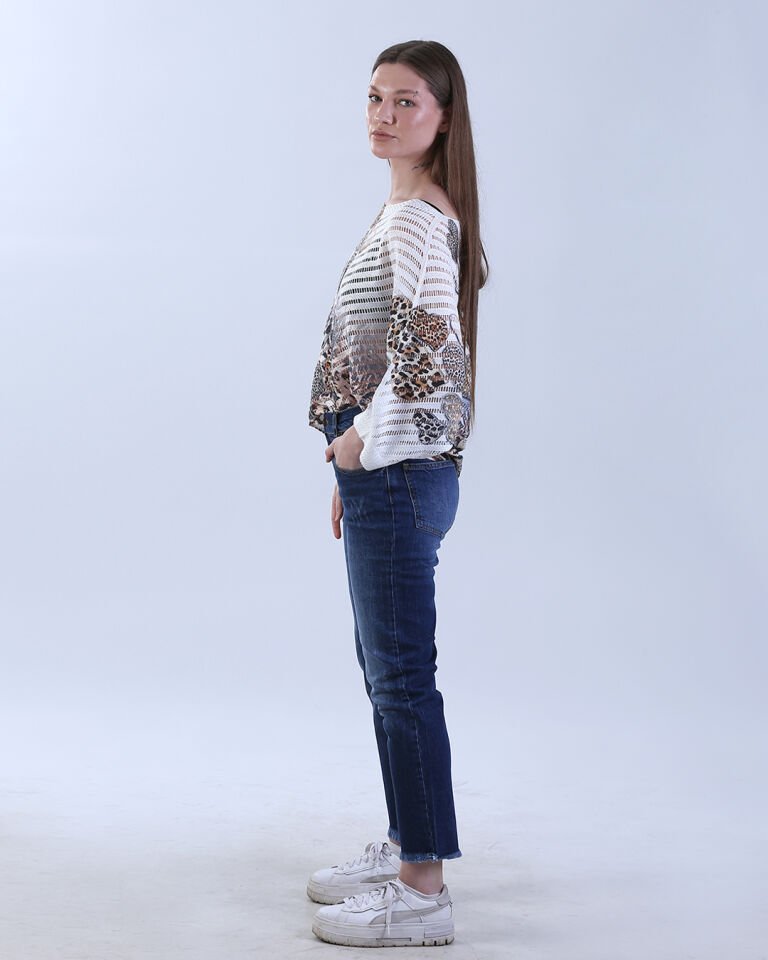 Desenli Merserize Bluz Leopar Desenli