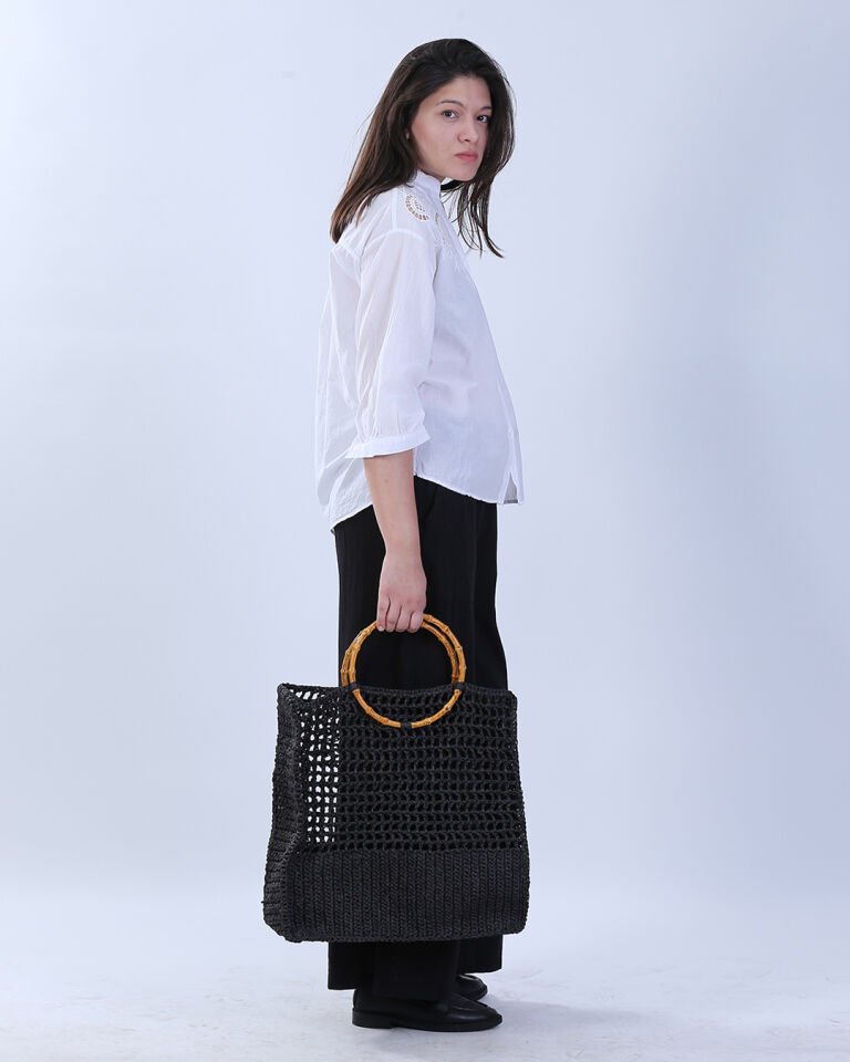 Bambu Saplı Şık Örgü Tote Çanta