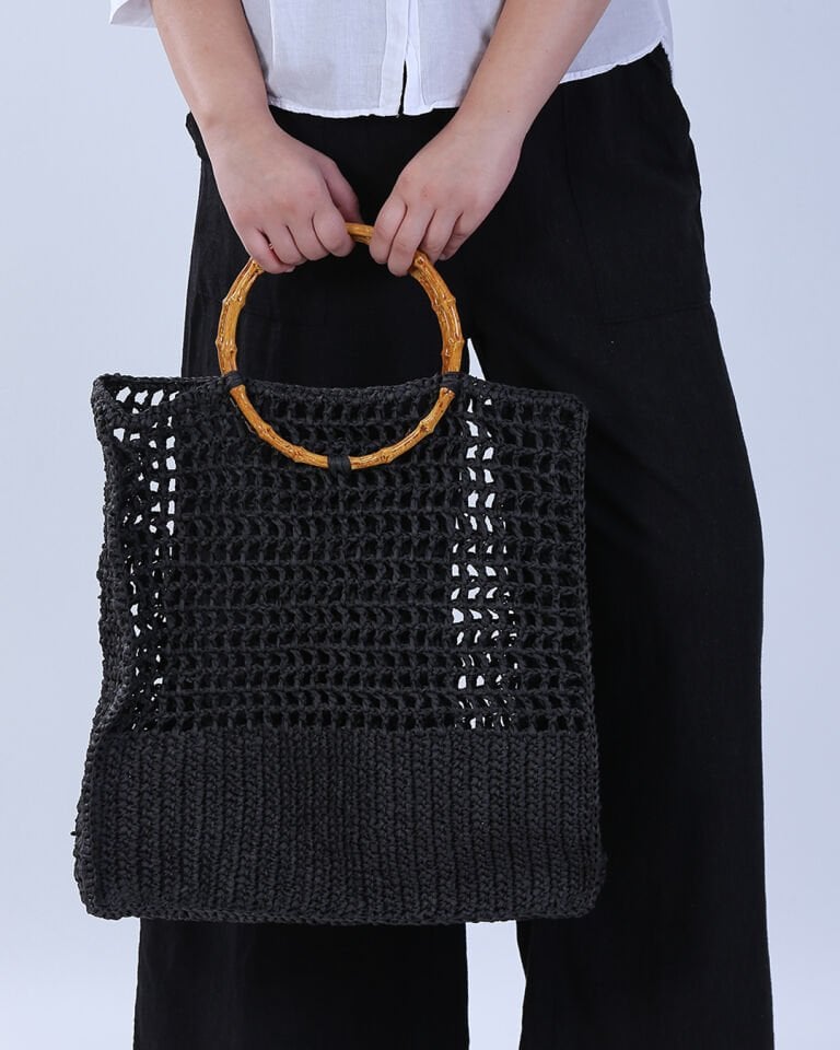 Bambu Saplı Şık Örgü Tote Çanta