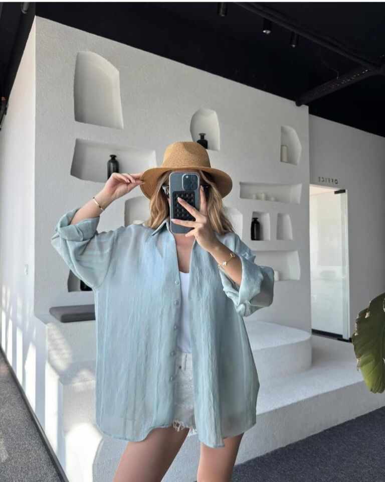 Mint Yeşili Uzun Kollu Gömlek