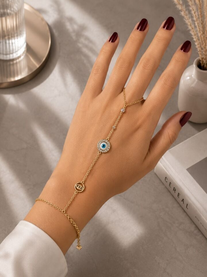 Nazar Boncuklu Şahmeran Çelik Bileklik – Gold