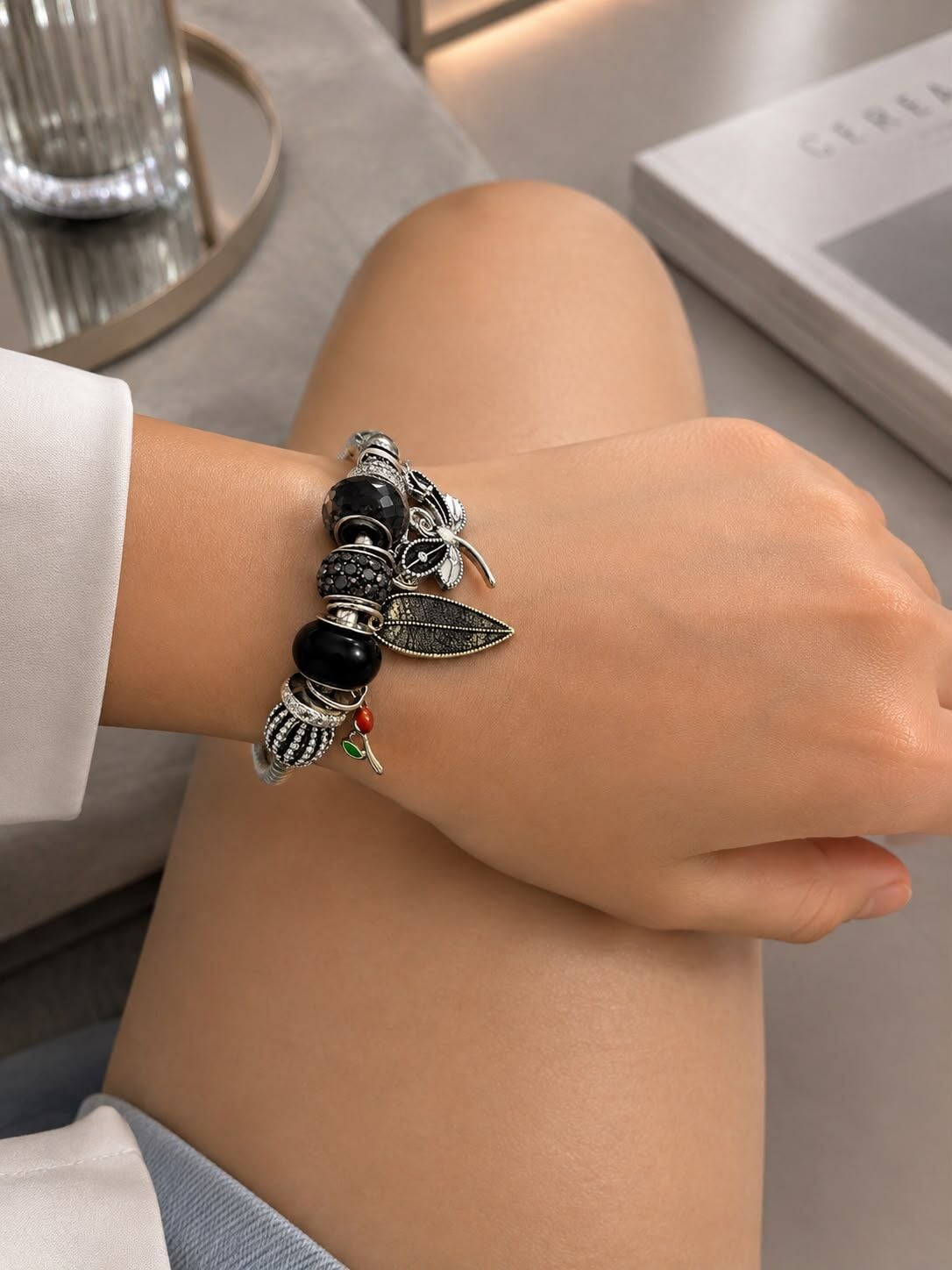 Pandora Style Siyah Charm Bileklik – Silver