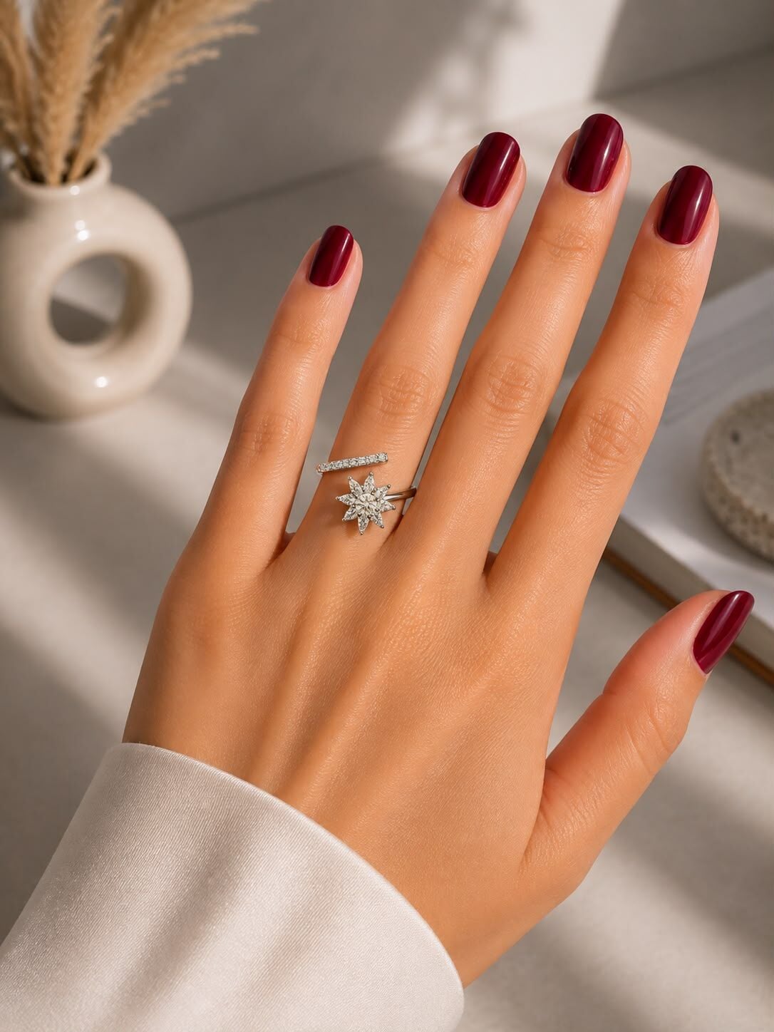 Kuzey Yıldızı Zirkon Taşlı Ayarlanabilir Çelik Yüzük – Silver