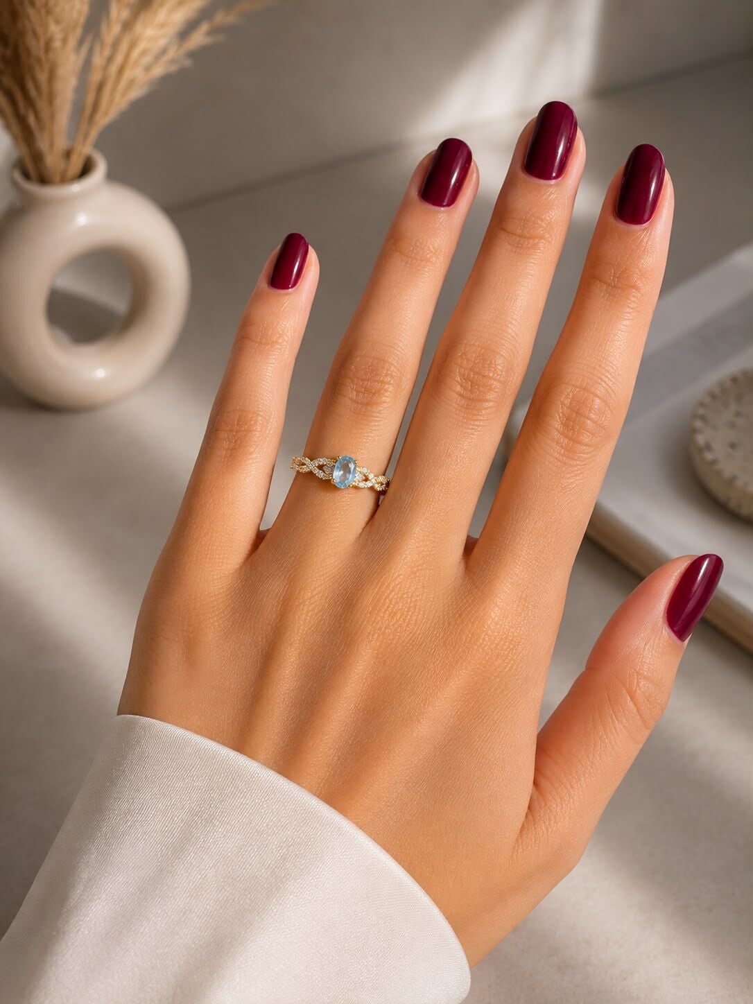 Mavi Oval Zirkon Taşlı Sonsuzluk Detaylı Çelik Yüzük – Silver