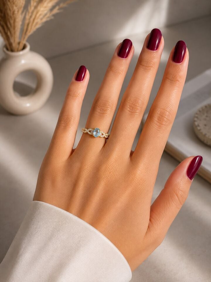 Mavi Oval Zirkon Taşlı Sonsuzluk Detaylı Çelik Yüzük – Silver