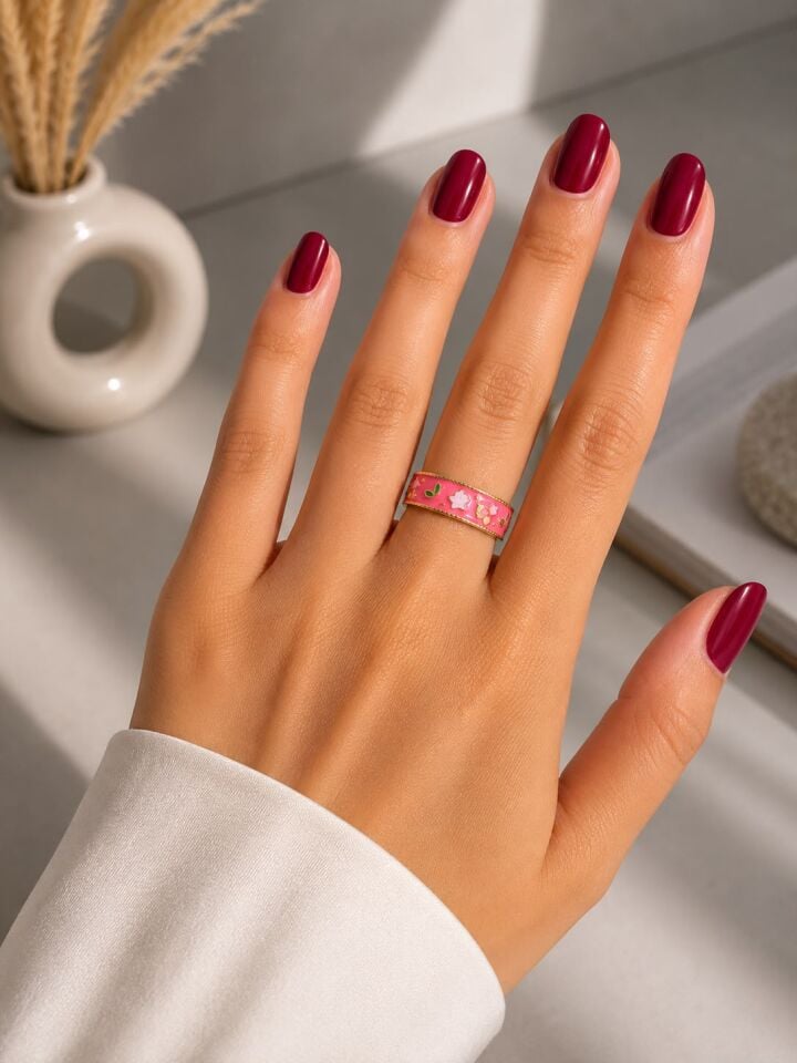 Pembe Mine Çiçek Desenli Çelik Yüzük – Gold