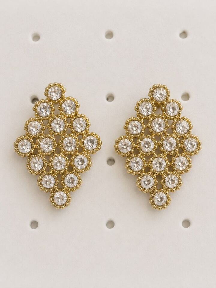 Kristal Taşlı Geometrik Gold Küpe