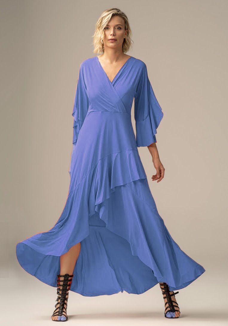 V Yaka Asimetrik Kat Kat Elbise