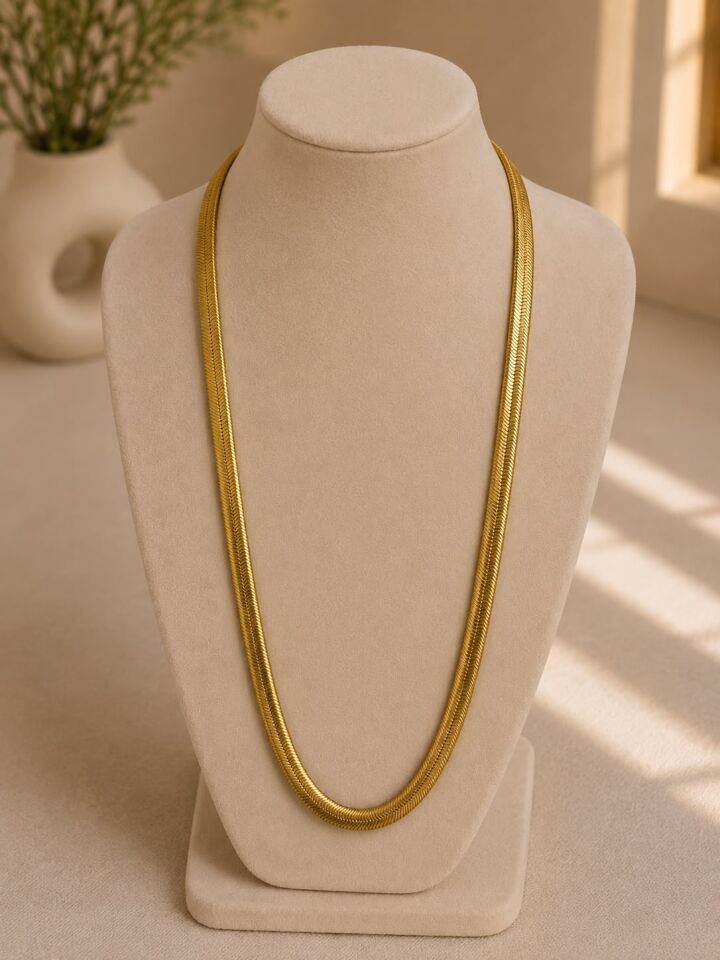 Gold Balıksırtı Uzun Zincir Kolye