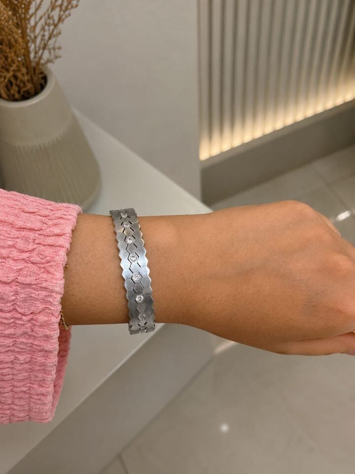 Silver Taş Detaylı Geometrik Bileklik