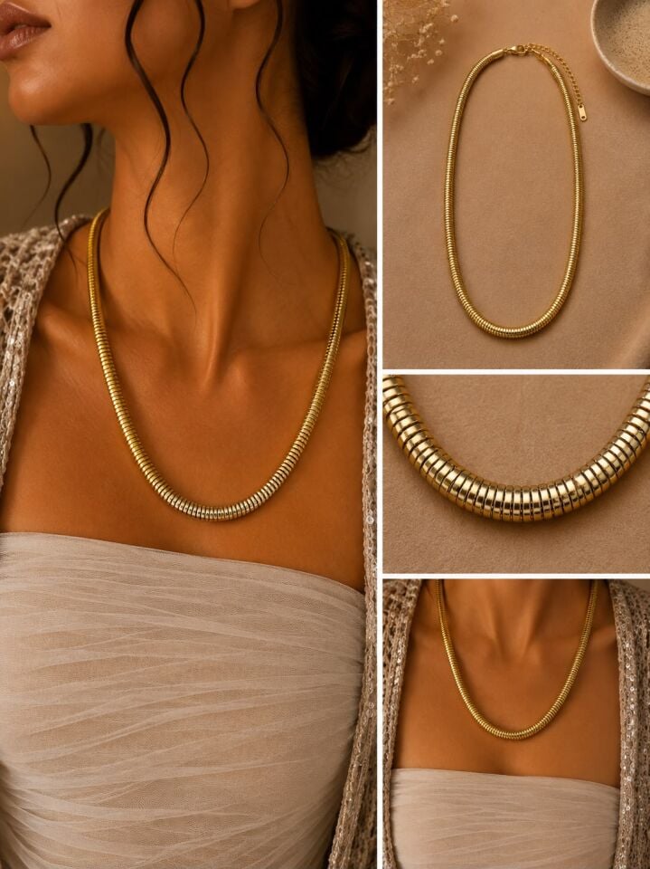 Gold Yuvarlak Form Zincir Kolye