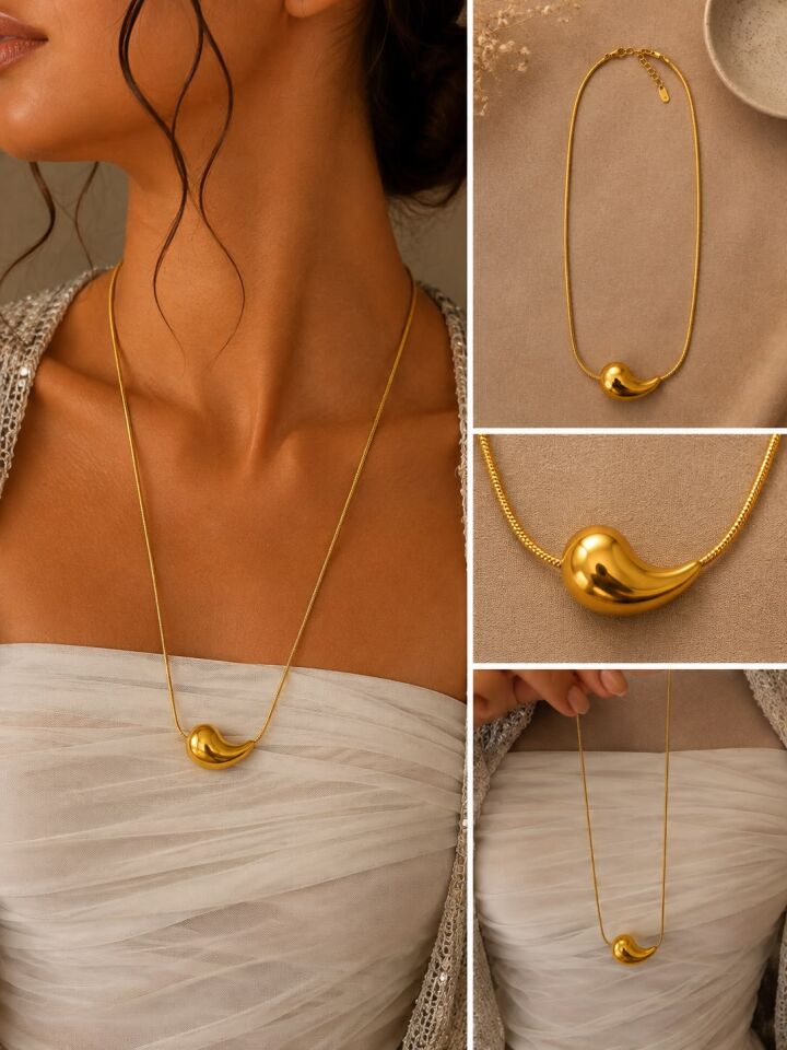 Gold Damla Form Uzun Kolye